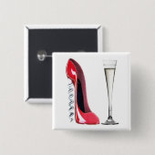 シャンペンのフルートガラスおよびコルクせん抜きの小剣の靴 缶バッジ (正面&裏面)