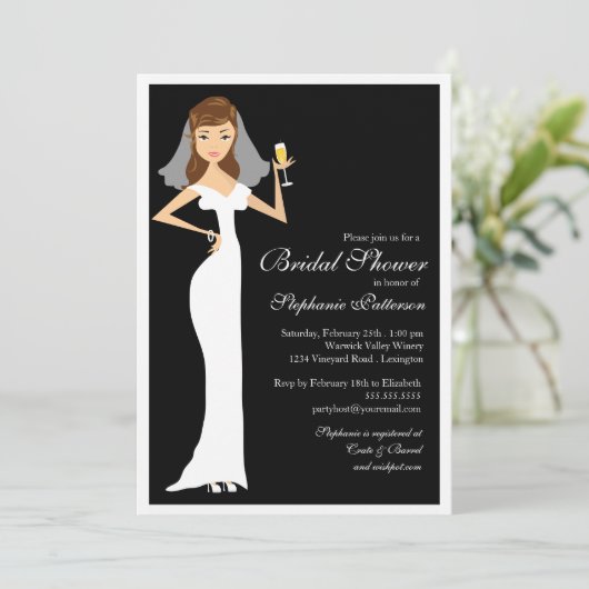 シャンペンのブライダルシャワーのお祝いの招待状 招待状 (スタンド正面)