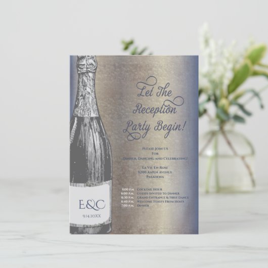 シャンペンのボトルの結婚披露宴の招待状 エンクロージャーカード (スタンド正面)