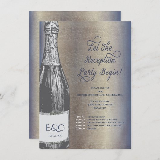 シャンペンのボトルの結婚披露宴の招待状 エンクロージャーカード (正面/裏面)