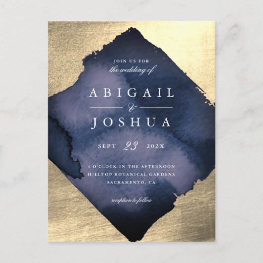 シャンペンの金ゴールドのダイヤモンド海軍水彩画の結婚式 インビテーションポストカード (正面)