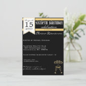 シャンペンの金ゴールド、白くおよび黒い第60誕生日 招待状 (スタンド正面)