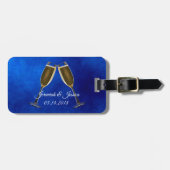 シャンペンガラスおよび青い背景 ラゲッジタグ (正面横)