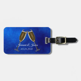 シャンペンガラスおよび青い背景 ラゲッジタグ