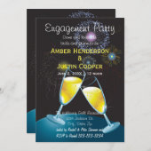 シャンペンガラス及び花火-婚約パーティ 招待状 (正面/裏面)