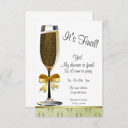 シャンペンフルートの離婚のパーティの招待状 招待状 (正面/裏面)