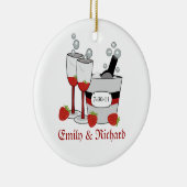 シャンペン及びいちごのブライダルシャワーの日付 セラミックオーナメント (右)