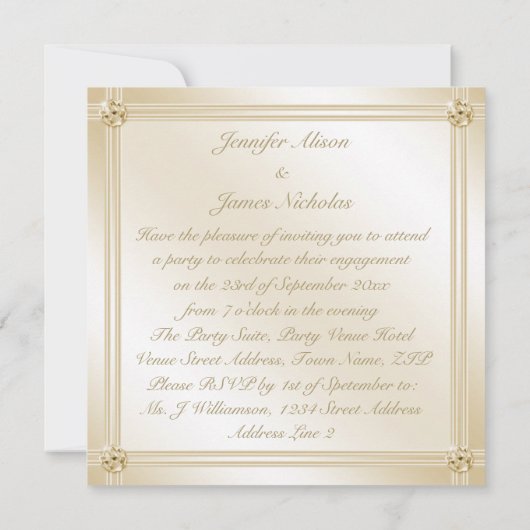 シャンペン金ガラス及びサファイアの婚約パーティ 招待状 (裏面)