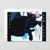 シャンペン黒猫の新年の郵便はがき シーズンポストカード (正面/裏面)