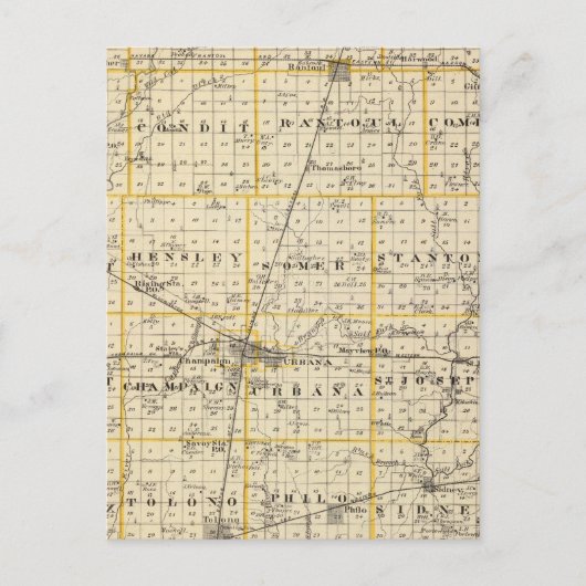 シャンペーン郡の地図 ポストカード (正面)