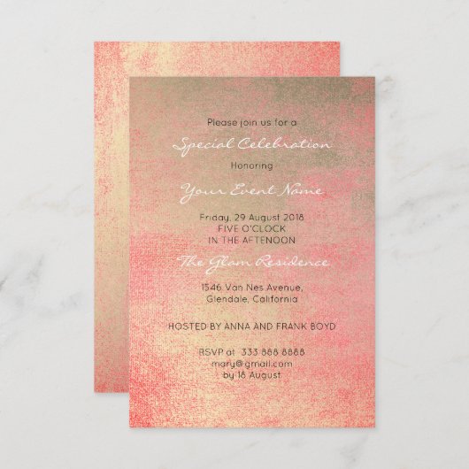 シャンペーン金ゴールドコーラルセピアホワイトメタリックミニマル 招待状 (正面/裏面)