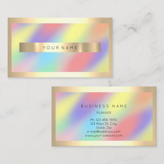 シャンペーン金ゴールドフレームホログラフグラデーションラグジュアリーVIP 名刺 (正面/裏面)