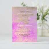 シャンペーン金ゴールドブライトバラピンクメタリックミニマル 招待状 (スタンド正面)