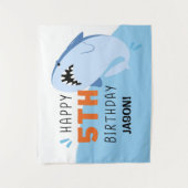 シャーキッズ 5歳誕生日バックドロップカスタム タペストリー (正面)