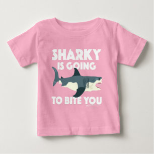 シャーキーが噛み込むデザイン-ベビー素晴らしJer ベビーTシャツ