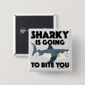 シャーキーが噛み込むデザイン – 四角ボタン 缶バッジ (正面&裏面)