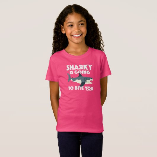 シャーキーが噛み込むデザイン- Girls 素晴らし J Tシャツ (正面フル)
