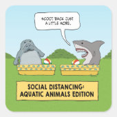 シャークおもしろいとマナティーの社会的距離 スクエアシール (正面)