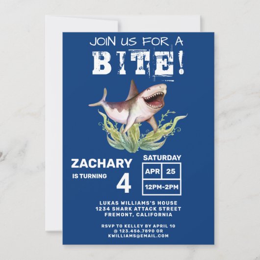 シャークおもしろいは一口少年の誕生日パーティーに参加 招待状 (正面)
