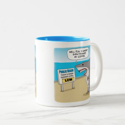 シャークおもしろいは仕事の前にコーヒーが必要 ツートーンマグカップ (正面右)