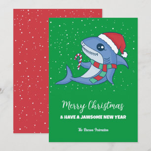 シャークおもしろいウィンターホリデーメリークリスマス シーズンカード