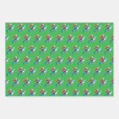 シャークおもしろいクリスマスプレゼントに乗るサンタクロース ラッピングペーパーシート (正面3)