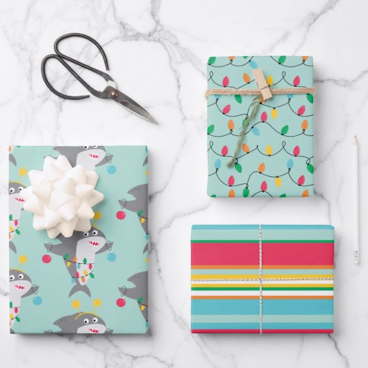 シャークおもしろいクリスマス ラッピングペーパーシート (正面)