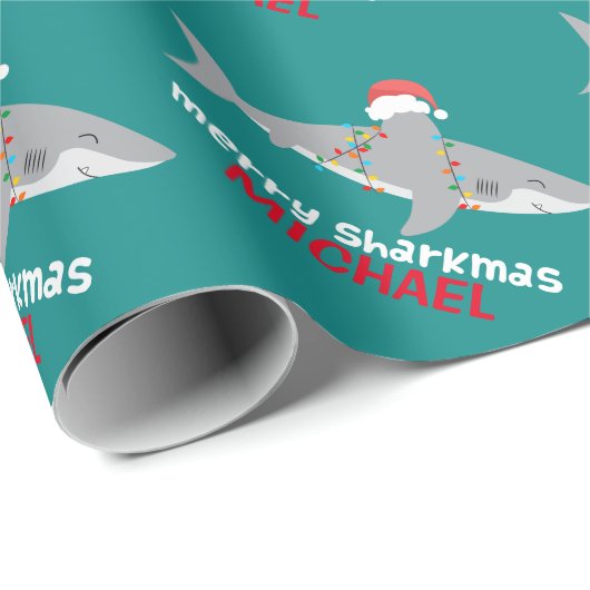 シャークおもしろいクリスマス |名前 ラッピングペーパー (ロールコーナー)