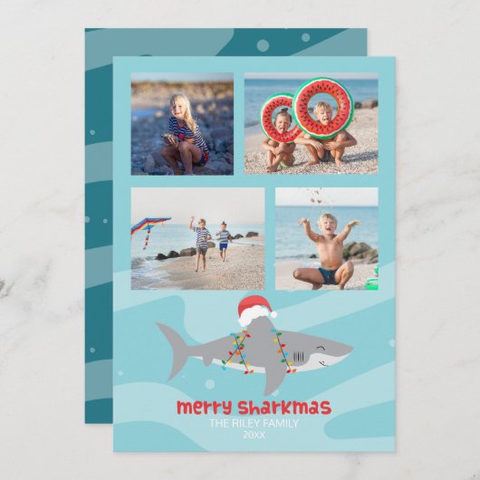 シャークおもしろいフォトクリスマスフラットホリデーカード シーズンカード (正面/裏面)