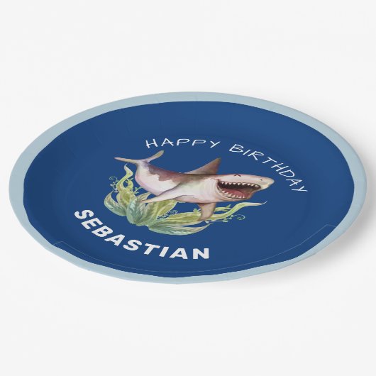 シャークおもしろいボーイズブルー海誕生会 ペーパープレート (アングル)