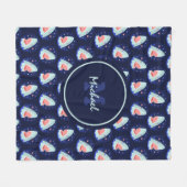 シャークおもしろいボーイ星ネイビーブルーモノグラム航海の フリースブランケット (正面(横))