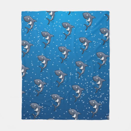 シャークおもしろいマンガのブルーバブル フリースブランケット (正面)