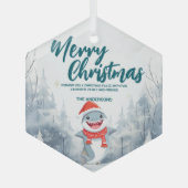 シャークおもしろいメリークリスマスツリー雪ホリデーパーティー ガラスオーナメント (正面)