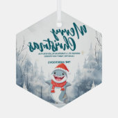 シャークおもしろいメリークリスマスツリー雪ホリデーパーティー ガラスオーナメント (裏面)