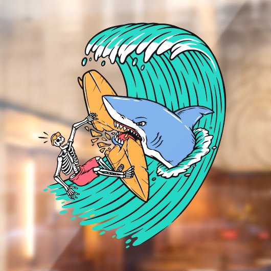 シャークおもしろい攻撃サーファーのスケルトン男 ウィンドウサイン (シート2)