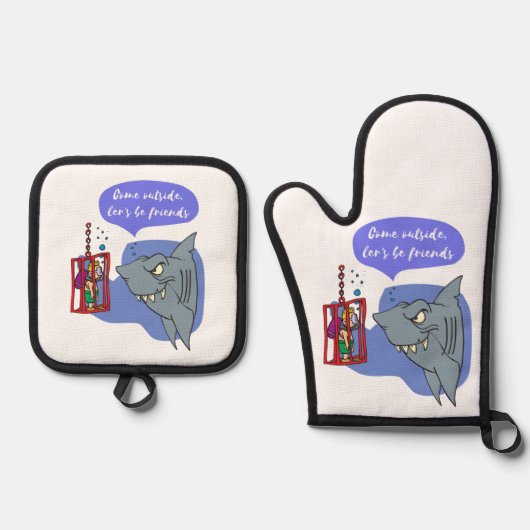 シャークお友達になろう 鍋つかみ&鍋敷きセット (正面)