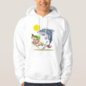 シャークが少年メンズを追いかけるフード付きスウェットシャツ パーカ (正面)