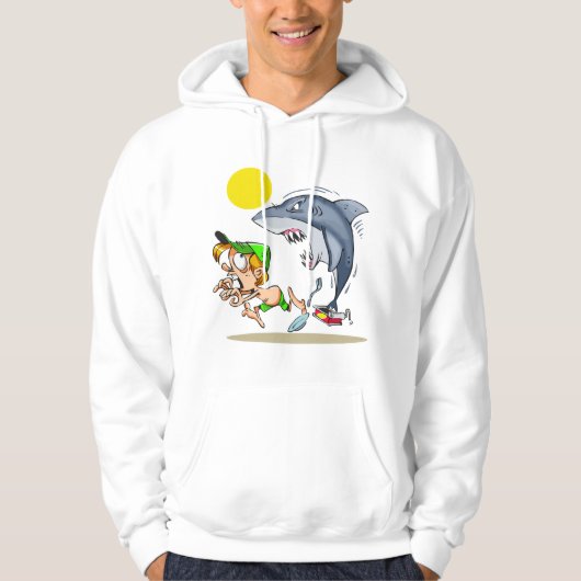 シャークが少年メンズを追いかけるフード付きスウェットシャツ パーカ (正面)