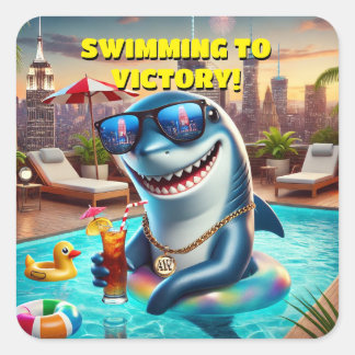 シャークすごいクールサングラスのステッカー! スクエアシール