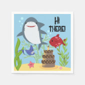 シャークとフレンズのケーキ誕生日パーティー スタンダードカクテルナプキン (正面)