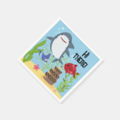 シャークとフレンズのケーキ誕生日パーティー スタンダードカクテルナプキン (角)