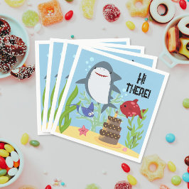 シャークとフレンズのケーキ誕生日パーティー スタンダードカクテルナプキン