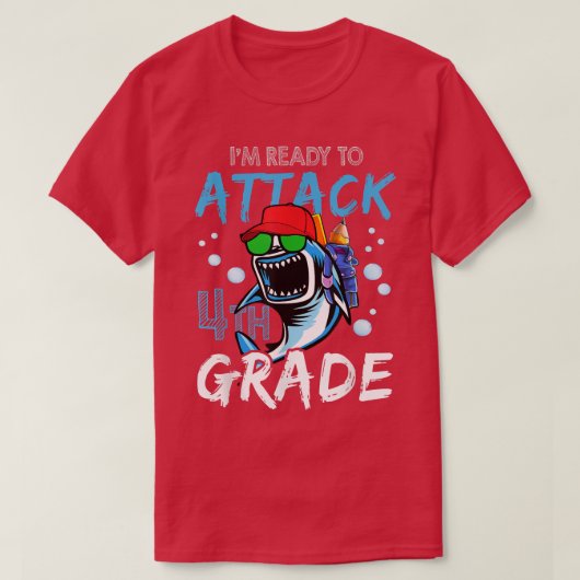 シャークは4年生の少年を学校に戻す準備ができている Tシャツ (デザイン正面)