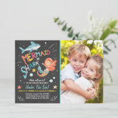 シャークまたはマーメイド誕生日招待状ジョイントデイ 招待状 (スタンド正面)
