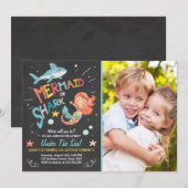 シャークまたはマーメイド誕生日招待状ジョイントデイ 招待状 (正面/裏面)