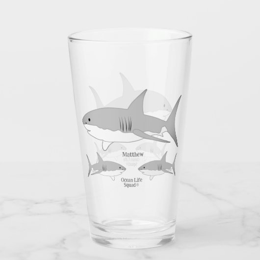 シャークよくはしゃぐファミリー海ライフスクワッドイラストレーション タンブラーグラス (裏面)