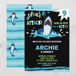 シャークアタックバースデーパーティーシャークボーイズプールパーティー 招待状
