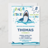 シャークアタックバースデーパーティーシャークボーイズプールパーティー 招待状 (正面)