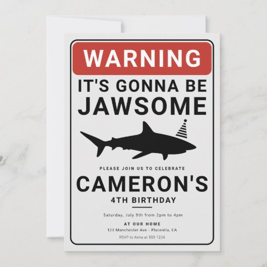 シャークアタックバースデープールパーティの招待状 招待状 (正面)