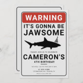 シャークアタックバースデープールパーティの招待状 招待状 (正面/裏面)